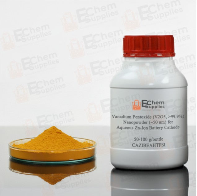 Vanadium Pentoxide (V2O5, >99.9%) Nanopowder (~50 nm) for Aqueous Zn-Ion Battery Cathode, 50-100 g/Bottle, CAZIBCV2O5NP