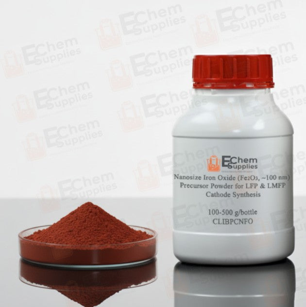 Nanosize Iron Oxide (Fe2O3, ~100 nm) Precursor Powder for LFP & LMFP Cathode Synthesis, 100-500 g/bottle, CLIBPCNFO