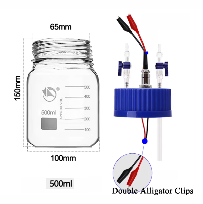 Airtight Jar with Electrical Clip and Gas Inlet/Outlet for Metal-Gas Battery (eg: Li-O2, Li-CO2) & Solid-State Battery Testing, CMGBTAJ