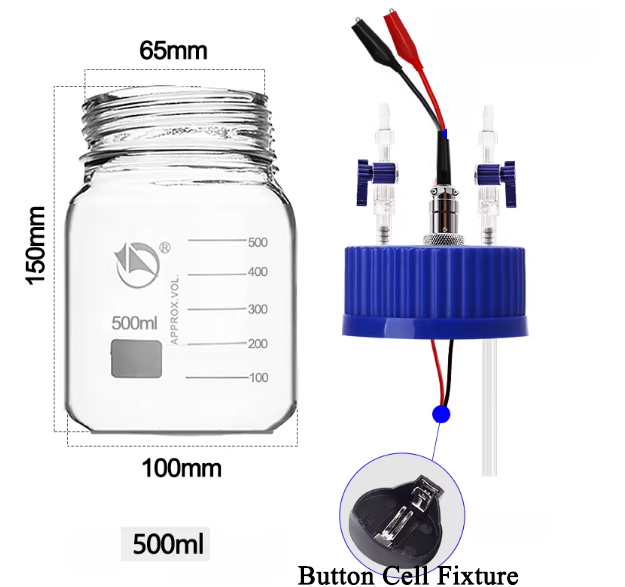 Airtight Jar with Electrical Clip and Gas Inlet/Outlet for Metal-Gas Battery (eg: Li-O2, Li-CO2) & Solid-State Battery Testing, CMGBTAJ