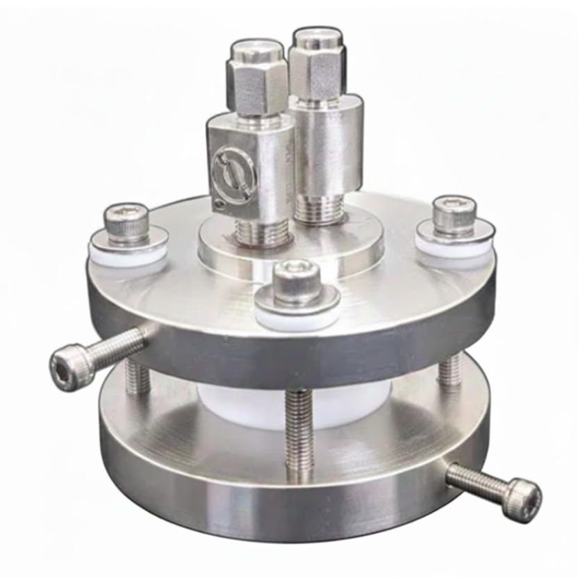 High-End Split Cell (D=16 mm) with Gas Inlet/Outlet for Metal-Gas (eg: Li-O2, Li-CO2) Battery Testing, CMGBTHESC