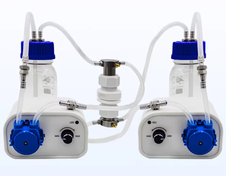 Two-Electrode Swagelok Cell (I.D.=20 mm) with Snakelike Channels for Redox Flow Battery Testing, CRFBT2ESCSC