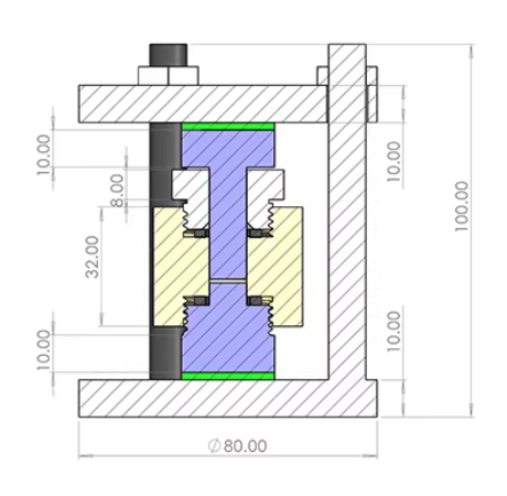 Ultrahigh Airtightness Two-Electrode Split Cell (I.D.= 10 mm) with Jig Fixture for Solid-State Battery Testing, CSSBTUA2ESCJF