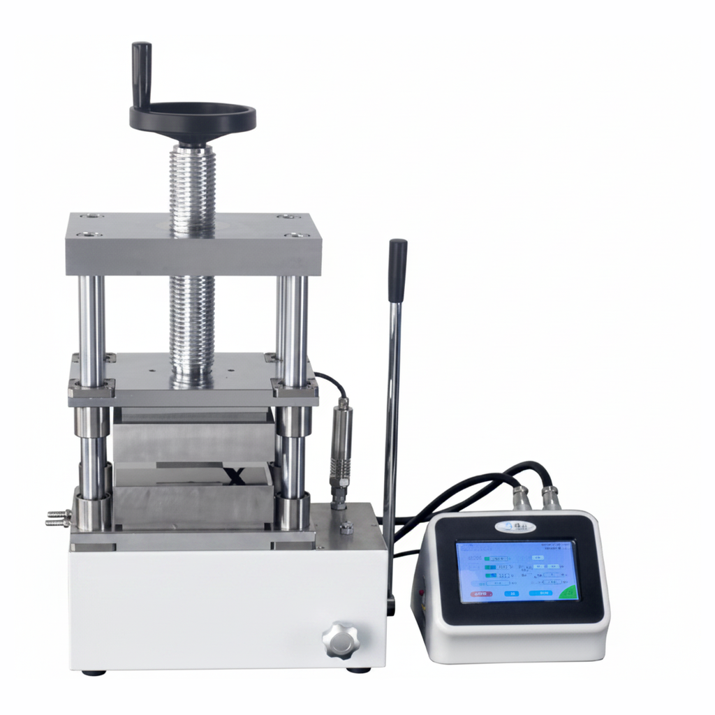 ECS-HC Medium Manual Hydraulic Plate Press (300 or 500℃, 30T, 200*200 mm) for Electrode Lamination (Split-Type for Glovebox), EHCELMMHPP