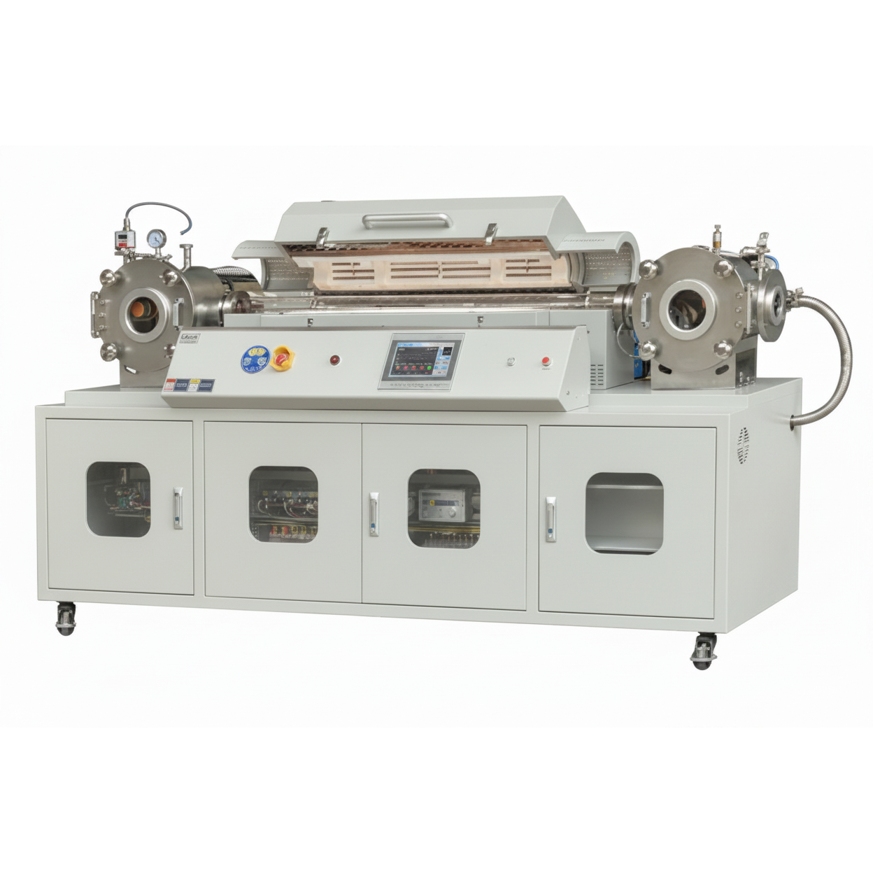 ECS-N Roll-to-Roll Three-Zones CVD Furnace (Max. 1200℃, 4" Quartz Tube) for 2D Material Synthesis, ENR2R3ZCVDF