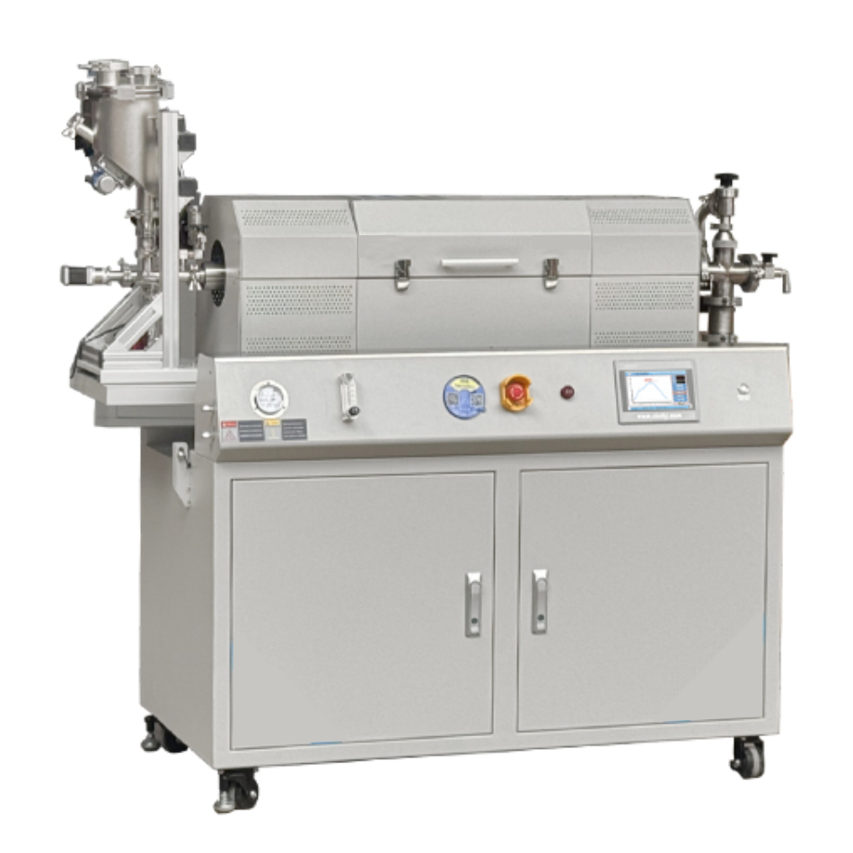 ECS-N Rotary CVD Furnace (Max. 1200℃, 4" Quartz Tube) with Automatic Feeder & Receiver for Continuous Powder Coating, ENRCVDFAFR