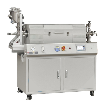 ECS-N Rotary CVD Furnace (Max. 1200℃, 4" Quartz Tube) with Automatic Feeder & Receiver for Continuous Powder Coating, ENRCVDFAFR