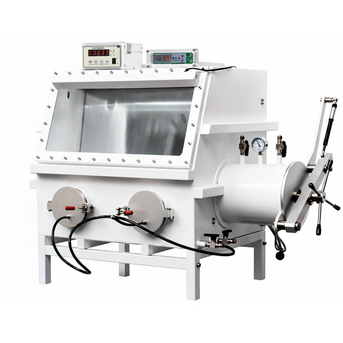 ECS-TR Economic Stainless Steel Vacuum Glovebox with Optional O2/H2O Sensors (~200 ppm) and Pressure Controller, ETRESSVGB